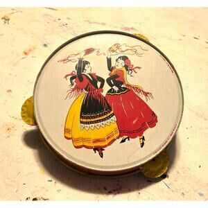 Vintage Kirchhof Tambourine Musical Toy Metal Flamenco Dancers 1950's